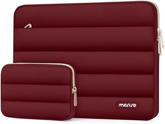 MOSISO Laptop Case 13.3 inch,13-13.3 inch Puffy Laptop Sleeve Compatible with MacBook Air 13.6 M5 M4 M3 M2 M1/Neo/Pro 13/14,HP Dell ASUS Lenovo,Polyester Horizontal Bag with Small Case, Red