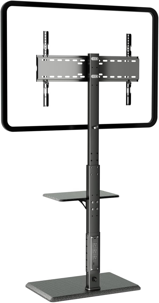Afaloona Universal Floor TV Stand, TV Floor Mount Stand with Power Outlet & Removable Shelf for 32-75 inch TV up to 110 lbs, Swivel and Height Adjustable Tall TV Stand for Bedroom(TCP01-2-M-A01)