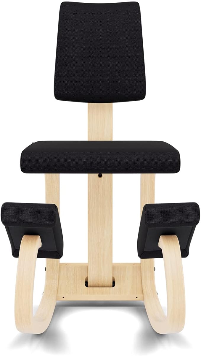 Varier Variable Plus Ergonomic Kneeling Chair with Backrest Natural/Black| Active Sitting Posture Support Home Office Desk Chair | 10 Year Guarantee