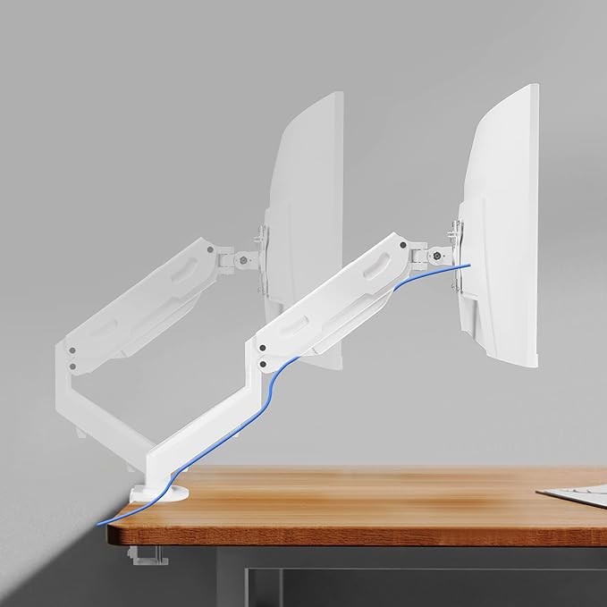 Pholiten Single Monitor Mount, Fully Adjustable Gas Spring Single Monitor Arm for up to 32 inch Screens, Computer Monitor Stand for Desk Holds up to 24lb, VESA 75/100mm, White