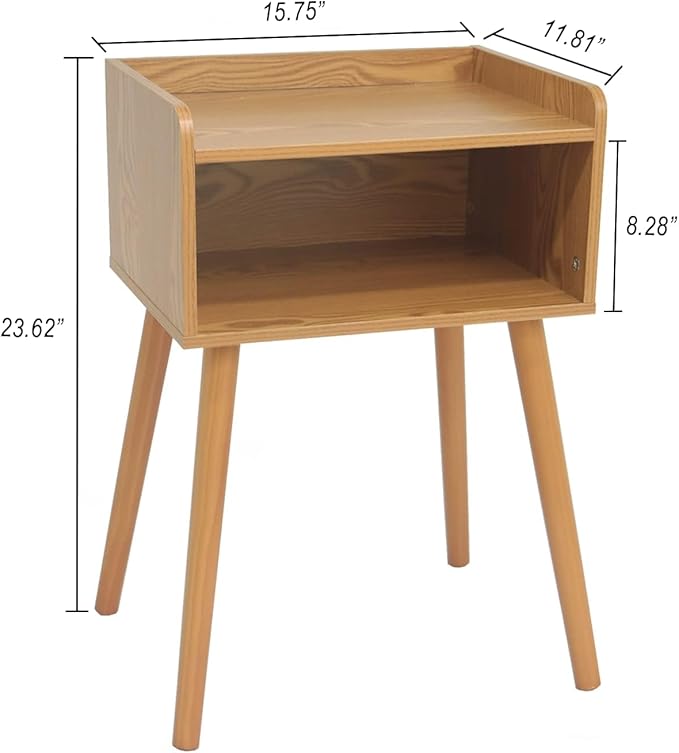 MaxSmeo Nightstands Set of 2, Mid Century Modern Side Table Bedroom with Storage, Small End Bedside Table Set of 2 with Solid Wood Legs for Living Room, Office Small Spaces (Brown)