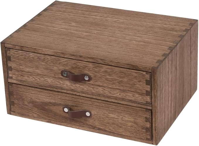 DDYURI Wood 2 Drawer Desktop Organizer Cabinet - Desk Storage Box for Kitchen Counter, Dresser Tabletop - Wooden File Organizer Printer Machine Stand for Office Accessories Chest Dark (FAX2C-DK)