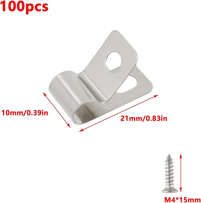 Antrader R-Type Cable Clips,6mm/0.24" Cable Clamps with Screws,304 Stainless Steel,100Pcs