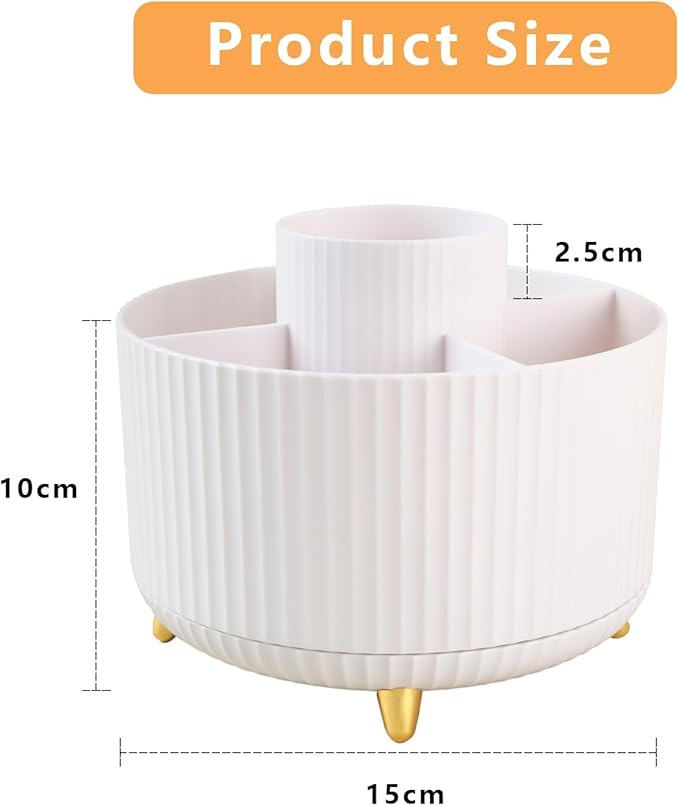 Desk Organizer Pen Holder, 5 Slots 360-Degree Spinning Pencil Organizers, Pencil Cups Desktop Storage Stationery Supplies for Office School Home,White