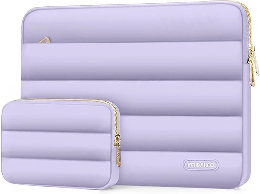 MOSISO Laptop Case 13.3 inch,13-13.3 inch Puffy Laptop Sleeve Compatible with MacBook Air 13.6 M5 M4 M3 M2 M1/Neo/Pro 13/14,HP Dell ASUS Lenovo,Polyester Horizontal Bag with Small Case, Purple