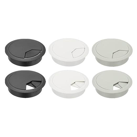 PATIKIL 3.1 Inch/80mm Desk Grommet, 6Pcs Cable Grommet Wire Management Cable Hole Cover Cord Organizer for Office Home Table Countertop, White/Black/Light Gray