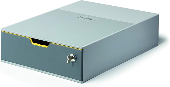 Durable Varicolor Lockable Drawer Unit - Gray Desktop Drawer Set with 1 XL Color Coded Draw - Draw is Lockable to Support GDPR - Perfect for Storing Documents and Paper Work
