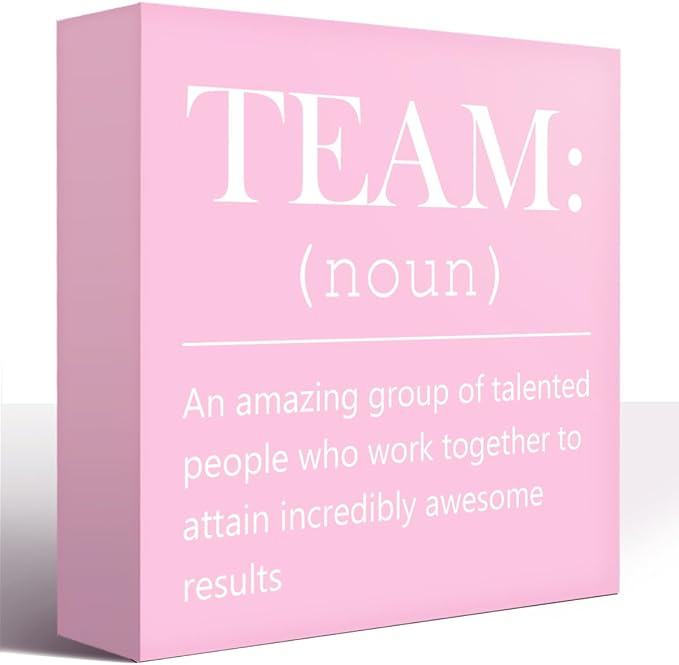 LVQHI Female Team United Wooden Block Sign, Pink Team Definition Art For Corporate Desk Decor, Inspiring Collaboration Decor 5"L x 5"W x 1.2"H