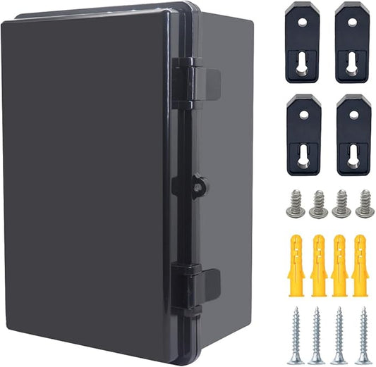 Junction Box, Hinged Black Cover IP67 Waterproof ABS Project Box with Mounting Plate Electrical Box Enclosure with Wall Bracket 11.4 x 7.5 x 5.5inch(290x190x140mm)