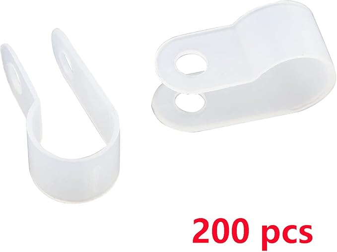 Antrader R-Type Cable Clamp White Nylon Cable Organizer Clips for 3/8 Inch Diameter Wire Rope Management Pack of 200 with Screws