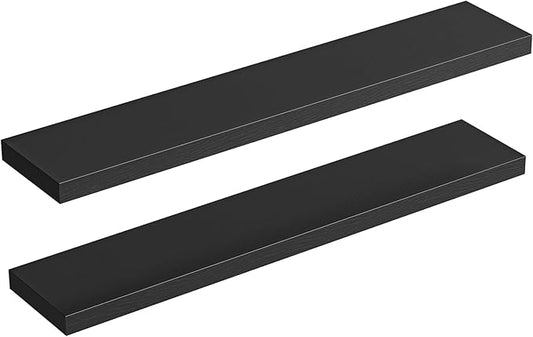 HOOBRO Floating Shelves for Wall, Wall Mounted Shelf Set of 2, 47.2" Hanging Shelf with Invisible Brackets, for Wall Decor Storage in Bathroom Bedroom Kitchen Living Room Office, Black BK120BJP201