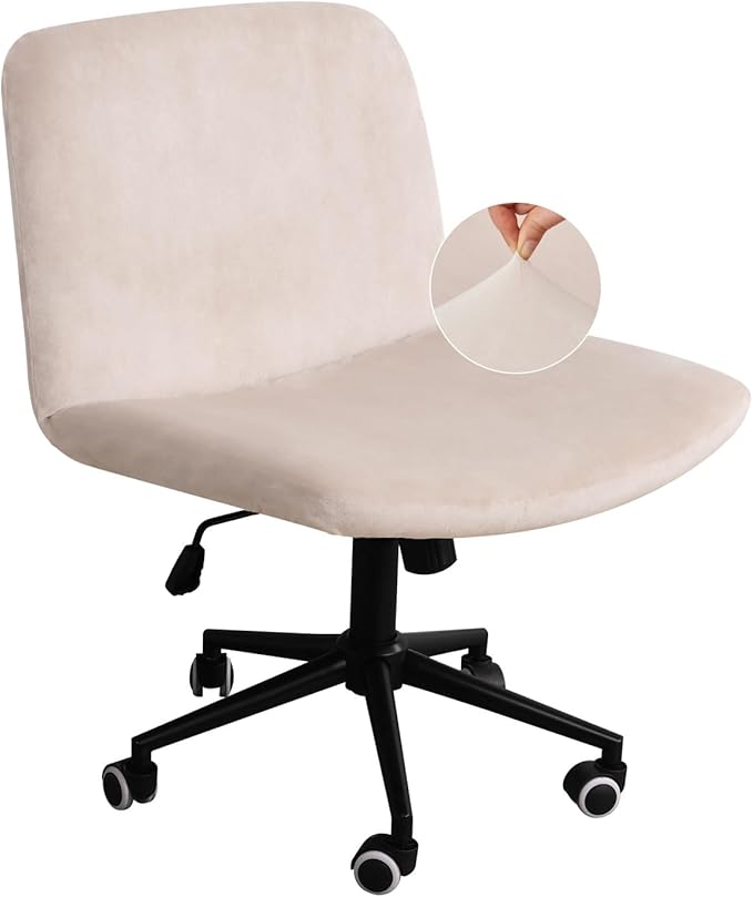 NICEEC Criss Cross Chair Cover Armless Office Dorm Desk Chair Covers Vanity Chair Covers Computer Mid Back Wide Seat Chair Without Arms Protector Spandex Stretch Slipcover Beige(No Chair Only Cover)