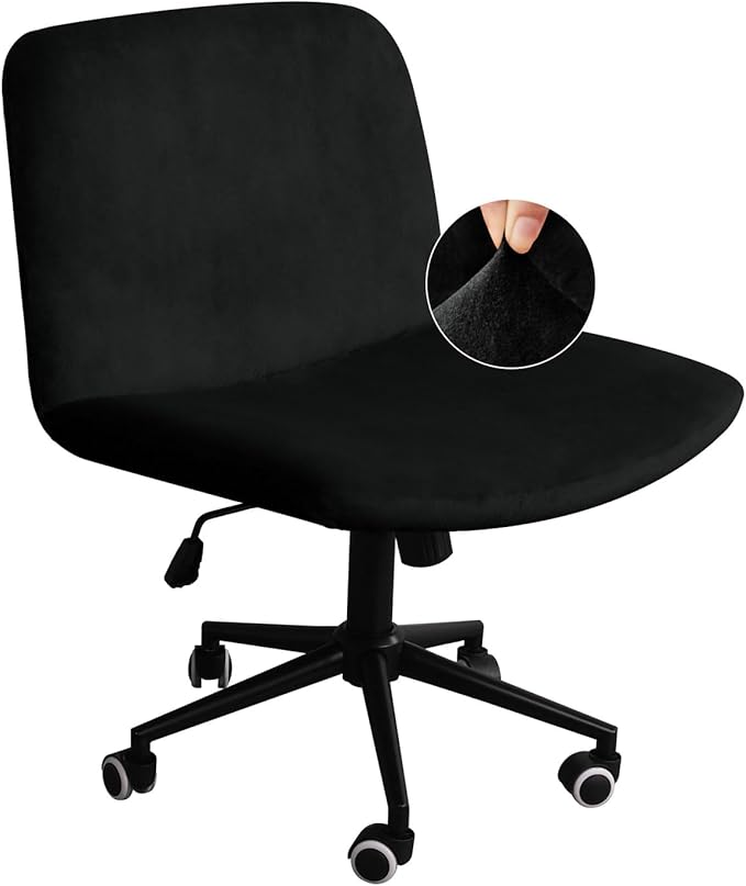 NICEEC Criss Cross Chair Cover Armless Office Dorm Desk Chair Covers Vanity Chair Covers Computer Mid Back Wide Seat Chair Without Arms Protector Spandex Stretch Slipcover Black(No Chair Only Cover)