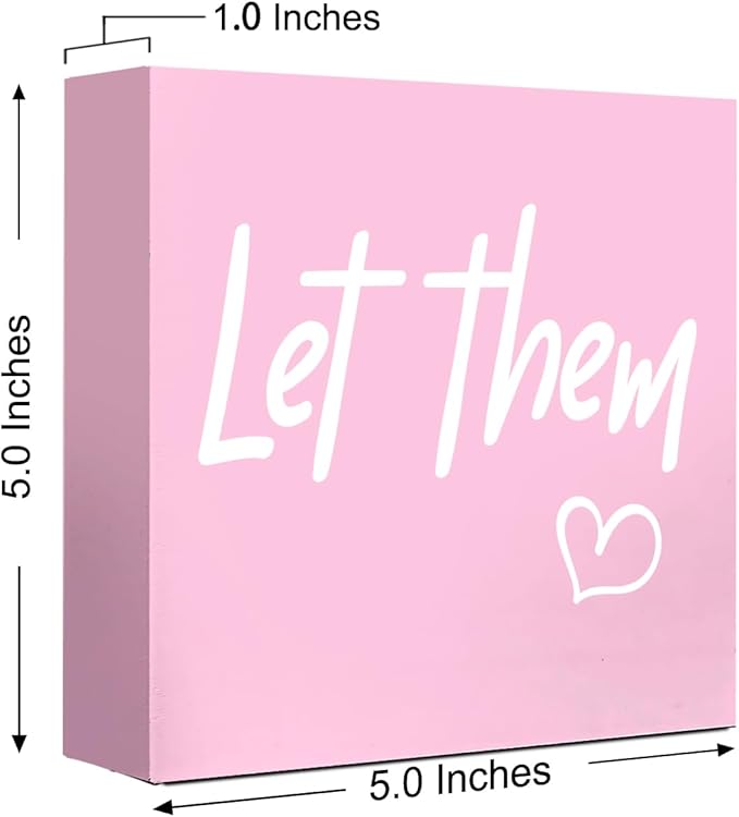 LVQHI Pink Office Desk Accessories, Let Them Sign Wooden Box, Motivational Desk Decor For Hr Women, Small Office Cubicle Table Inspirational Decoration Signs Wall Decor 5"L x 5"W x 1.2"H