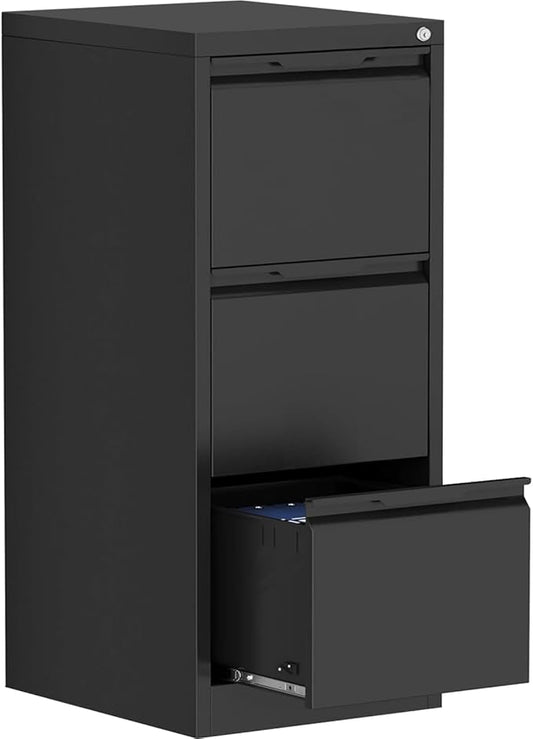 3 Drawer File Cabinets for Home Office,File Cabinet with Lock, Metal Filing Cabinet for A4/Letter/Legal Size Folder, Assembly Required,Black