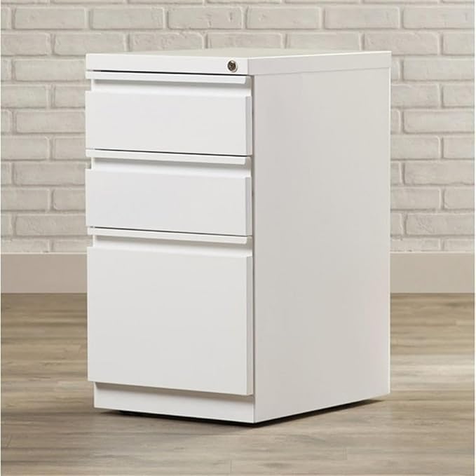 BOWERY HILL 3-Drawer Metal Mobile Filing Cabinet, 20 in Depth, Steel Construction, White Finish, Hidden Casters, Letter-Size File Storage, Pre-Assembled for Home or Office Use