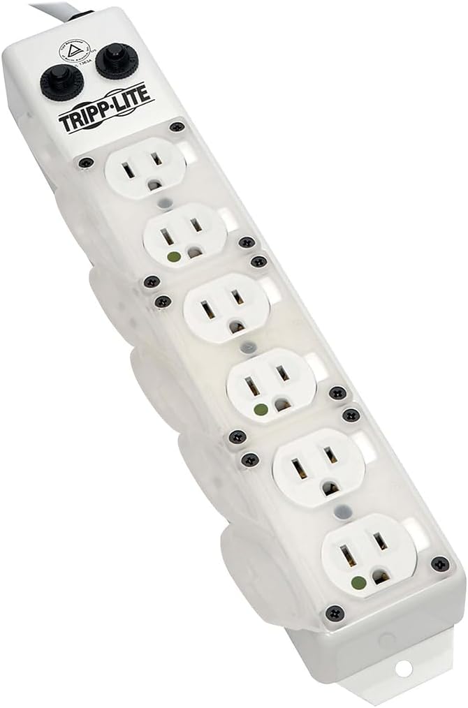 Tripp Lite Safe-IT Medical Grade Power Strip for Patient Care Vicinity, 6 Hospital-Grade Outlets, 120V, 15 ft. Right-Angle Cord, UL 1363A, White (PS-615-HG-OEMRA)