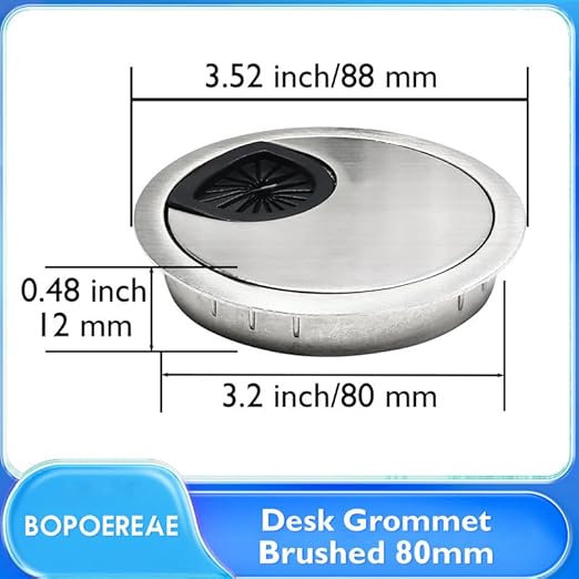 Desk Grommet 3-1/8" (80 mm), Desk Cord Hole Cover, Cable Grommet Metal Zinc Alloy Materilal, Desk Hole Grommet for Office and Home Table Cable, Detachable Cable Cord Organizer (Brushed Silver 2 Pcs)