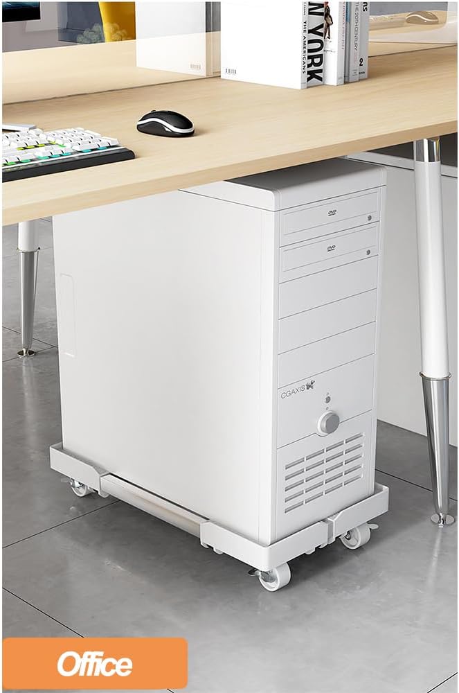 Mobile CPU Stand, Adjustable PC Tower Stand, Computer Tower Stand With 4 Locking Caster Wheels Fits Most PC(White)