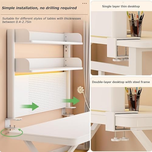 Desk Organizer Shelf, Clamp-On Workstation for Pegboards, Space Saving Storage Solution