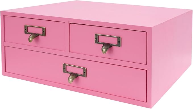 12 Drawers Apothecary Cabinet, 4-Pack Wood Tabletop Medicine Cabinet, Vintage Desktop Drawer Library Card Catalog Cabinet Wooden Chest Drawer Organizer for Tea Herbs Jewelry Stationery (Pink)