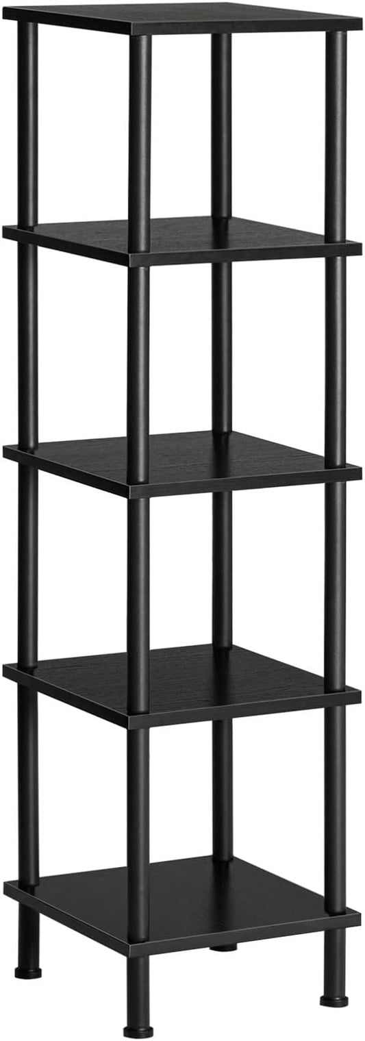 HOOBRO 5-Tier Corner Shelf Stand, Corner Square Rack Display Shelf, Tall Storage Rack Plant Stand, Corner Bookcase for Small Spaces, Living Room, Home Office, Kitchen, Black BK50CJ01