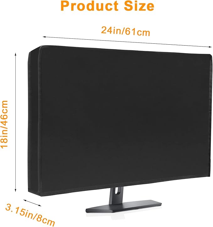 Waterproof Computer Monitor Dust Cover, Luxiv Black Full Body Cover for Computer Screen Anti-Static LCD-Silky HD Panel Dust Protective Sleeve (24W X 18H X 3.2D)