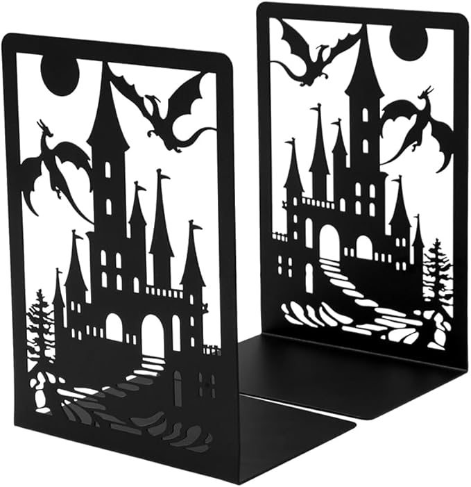 Book Ends, Bookends, Book Ends for Shelves, 1 Pair Non Skid Metal Book Divider Decorative Holder, Abstract Art Desgin Book Stopper Supports for Office, Home (Dragon B)