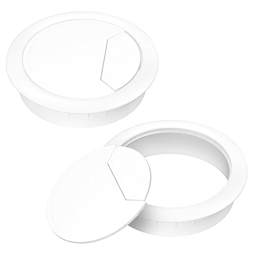 2-3/8" Spring Desk Grommet, JTemgle Plastic Cable Hole Cover Computer Table Cord Wire Organizer Caps Desktop Cord Management for Home Office TV Stands Tabletops - White, 2 Pcs