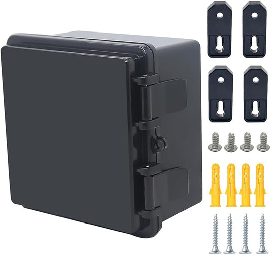 Junction Box, Hinged Black Cover IP67 Waterproof ABS Project Box with Mounting Plate Electrical Box Enclosure with Wall Bracket 5.9 x 5.9 x 3.5inch(150x150x90mm)