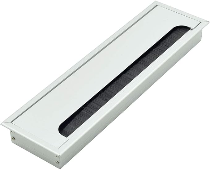 Long Cable Grommet Cord Rectangle Metal Wire Hole Cover Organizers Silver 280mm x 80mm