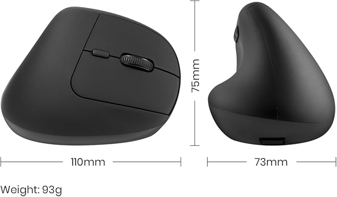 Perixx PERIMICE-608II Wireless Vertical Mouse, 2.4GHz, 6 Buttons, Adjustable DPI 800/1200/1600/2400, Right-Handed Design, USB Receiver, Black