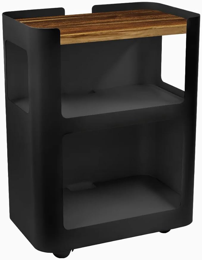 Desky Open Mobile Pedestal - Black Frame/Pheasantwood Top. Compact Office Drawer Cabinet on Wheels