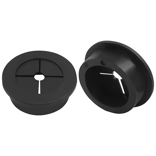 2 Pcs 1-1/4 Inch (32mm) Cable Grommet, Flexible Rubber Wire Hole Cover Pass Through for Office Computer Desk, Cabinet & Furniture Wire Organizer, Black