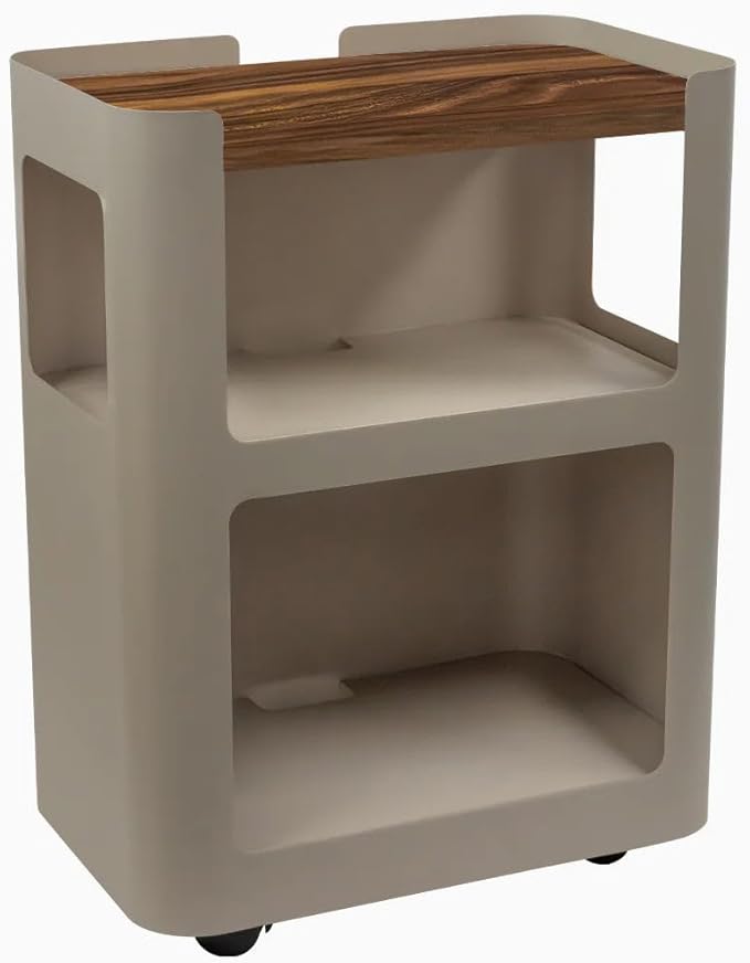 Desky Open Mobile Pedestal - Light Brown Frame/Saman Top. Compact Office Drawer Cabinet on Wheels