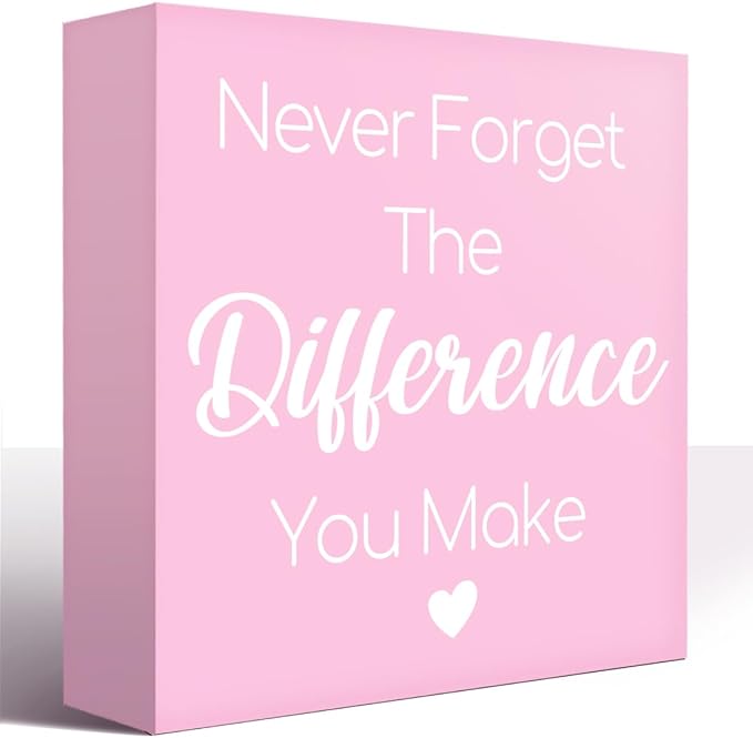 LVQHI Pink Decor For Desk, Never Forget The Difference You Make Sign Wood Box,Inspirational Office Desk Decor For Women, Small Motivational Office Table Accessories Decoration Signs 5"x5"x1.2" In