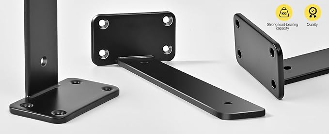 2 Pack - 6 inch Black Hidden L Shelf Bracket (1/5 Inch Thicked) Iron Floating Shelf Brackets Rustic Industrial Metal Brackets for Shelf Support
