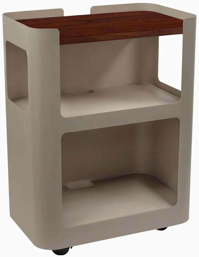 Desky Open Mobile Pedestal - Light Brown Frame/Red Walnut Rubberwood Top. Compact Office Drawer Cabinet on Wheels