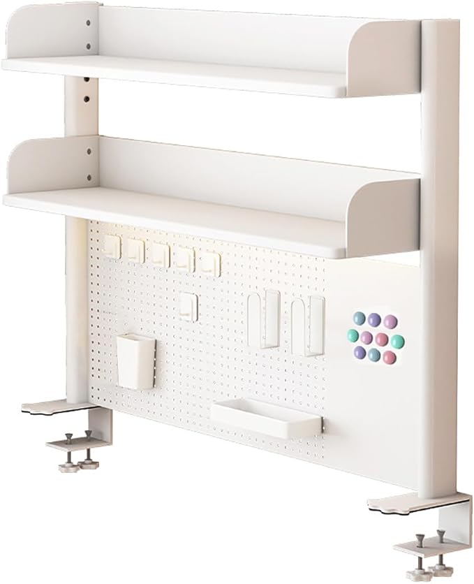 Clamp on Desk Shelf with Pegboard, Desktop Organization Bookshelf Storage Shelves for Home Office Dorm Gaming Desk, Space Saving Tabletop Display Rack