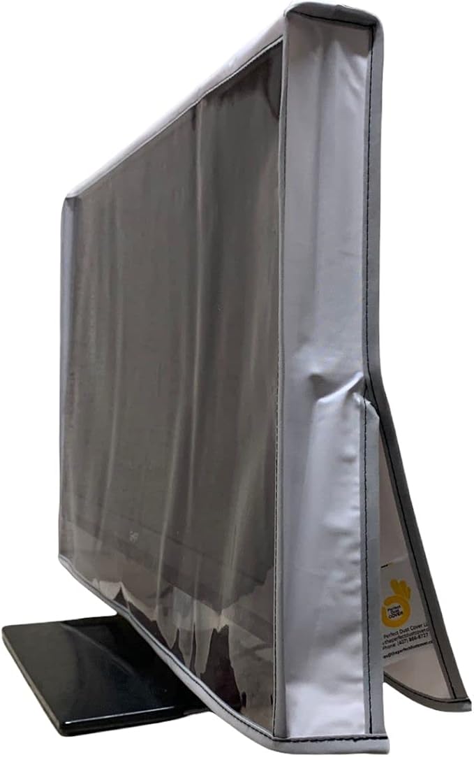The Perfect Dust Cover LLC White Vinyl Monitor Cover with Clear Front, Compatible with 24-inch LED/LCD Monitors, Anti-Static, Waterproof, Dimensions 23''W x 3''D x 16''H