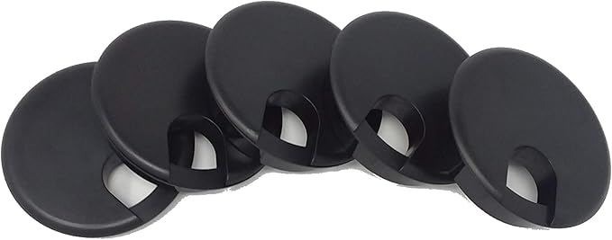 Desk Grommet w/Cover for 2.5 Inch Hole. Black Plastic 5 Pack for Cable Management