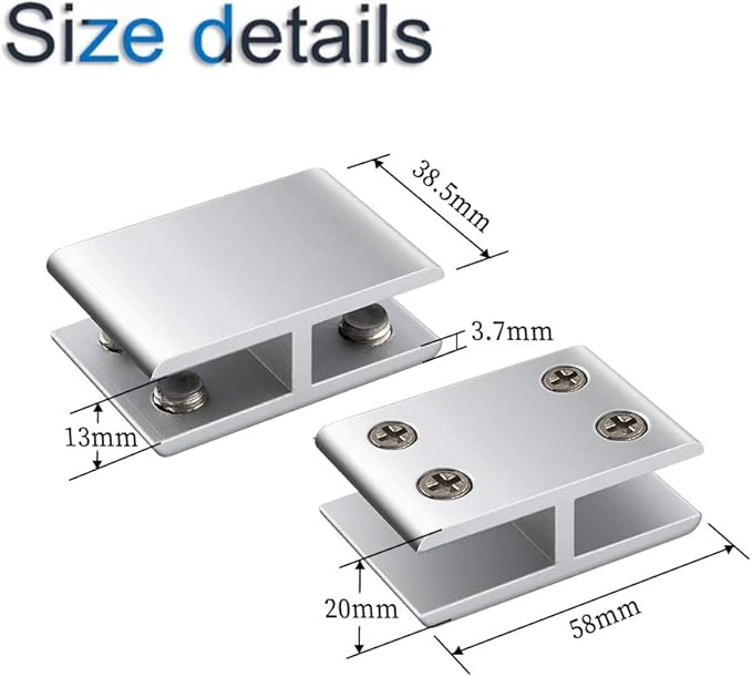 INCREWAY 4 Pcs Adjustable Double Side Aluminum Alloy Glass Shelf Support Bracket, Glass Clip Clamp Holder for 10-12mm Thickness, 180 Degrees