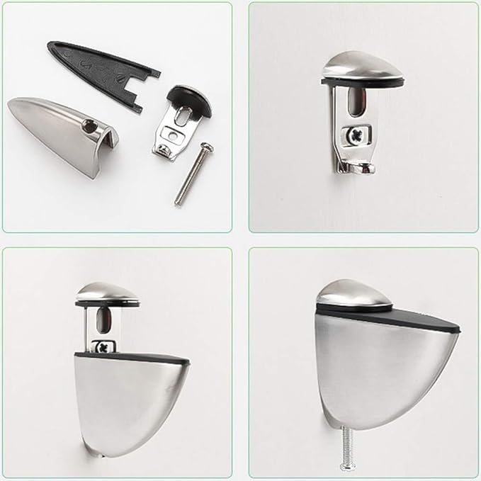 AWEN Set of 4 Glass Clamps, Wood/Glass Shelf Bracket, Glass Support Wood Holders, Fish Mouth Shape Clip, Adjustable Clamping 3-20mm Thickness, Zinc Alloy Chrome Finished