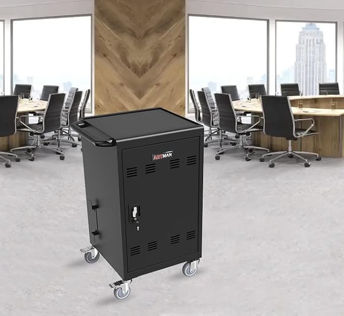 32-Bay Mobile Laptop Cart & Chromebook Charging Station - Heavy-Duty Locking Cabinet for 17" Screens, Laptop Storage Rack for Multiple Laptops/Tablet, Ideal for Schools, Offices, Hospitals (Black)