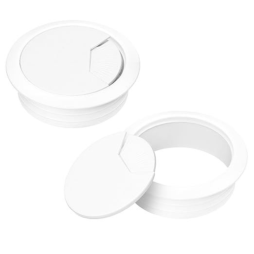 2" Spring Desk Grommet, JTemgle Plastic Cable Hole Cover Computer Table Cord Wire Organizer Caps Desktop Cord Management for Home Office TV Stands Tabletops - White, 2 Pcs