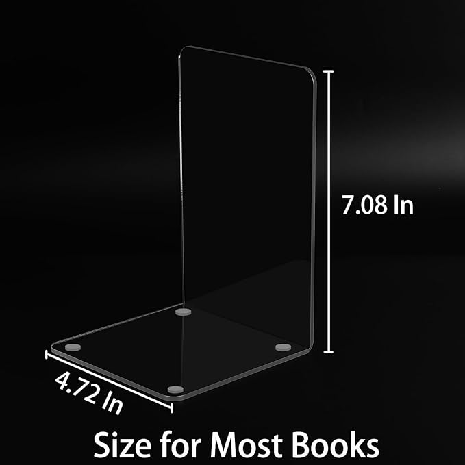 Adwikoso Clear Acrylic Book Ends, 16 Pcs Bookends for Shelves, Non-Slip Book Holder Stand, Decorative Book Stoppers for Heavy Duty Books Office Desktop Organizer