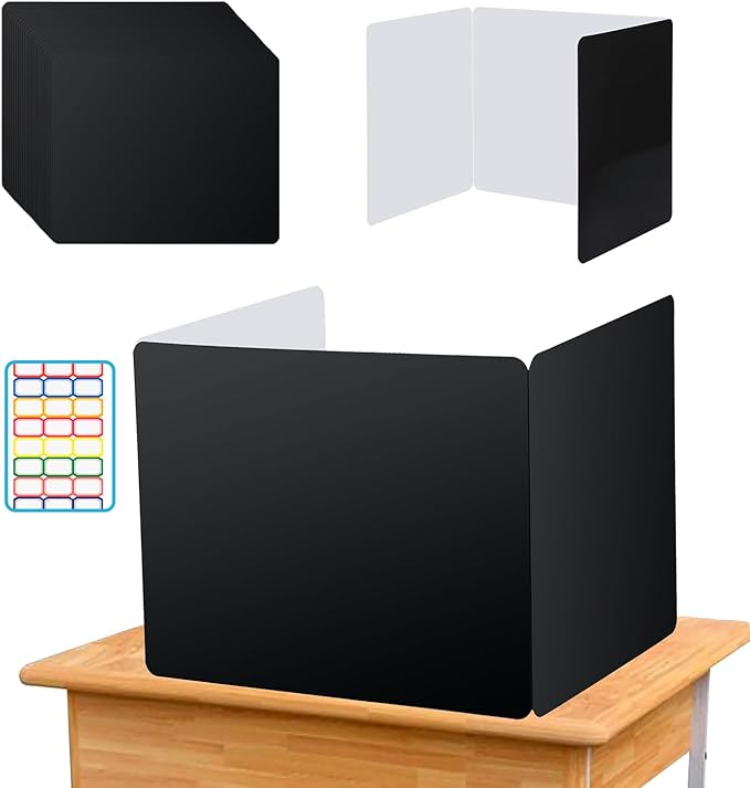 EARTHSON 24 Pcs Privacy Folders for Students, Privacy Dividers for Classroom, Study Carrel Desks Privacy Boards, Cardboard Privacy Shields Folder for School Teachers Home, Black