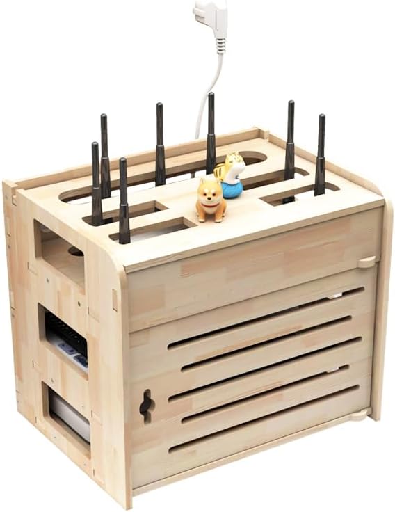 Cable Organizer Box Solid Wood Router Storage Box Wall-Mounted WiFi cat Plug-in Wire Board Placement Shelf Desktop Set-top Box Rack Cable Management Box (Size : S)