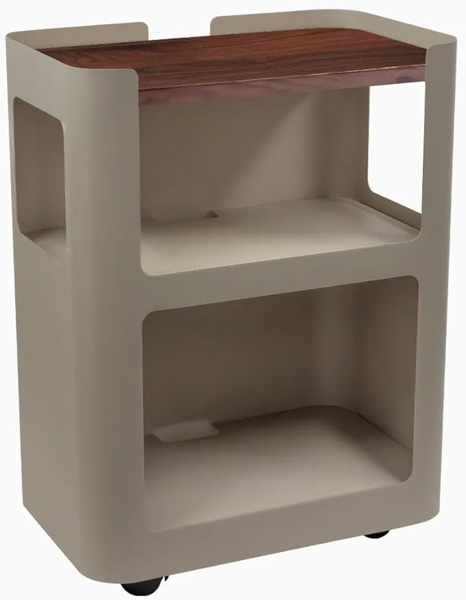 Desky Open Mobile Pedestal - Light Brown Frame/Hardwood Walnut Top. Compact Office Drawer Cabinet on Wheels