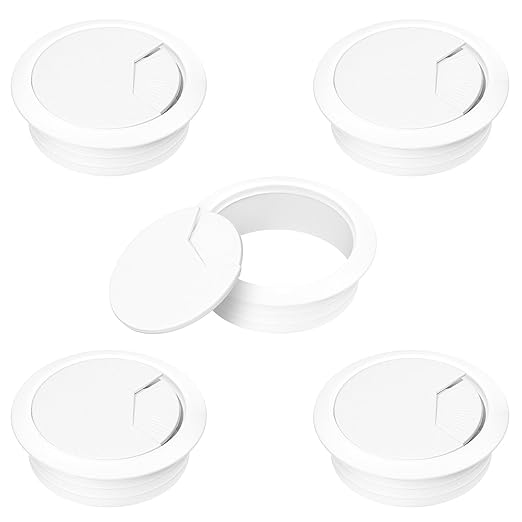 2" Spring Desk Grommet, JTemgle Plastic Cable Hole Cover Computer Table Cord Wire Organizer Caps Desktop Cord Management for Home Office TV Stands Tabletops - White, 5 Pcs